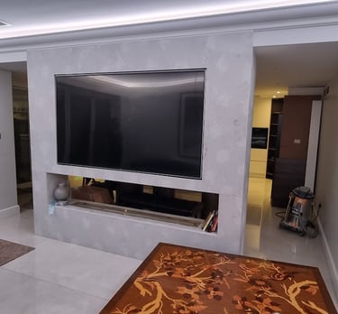 MountMyTV - Sony Bravia 85" TV mounted onto a custom built marble media wall