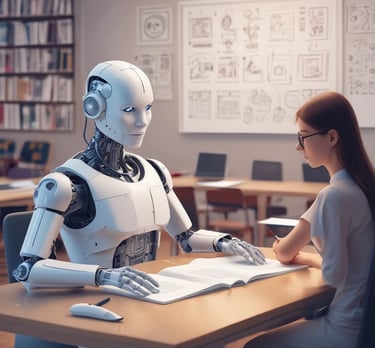 Large blue letters 'AI' stand prominently on a surface covered with a pattern of hexagonal shapes. Dark swirling lines intersect around the letters, creating a sense of motion and complexity. The background has a metallic sheen with a futuristic, digital style.