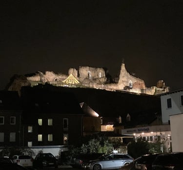 Castle on the hill in Valkenburg at night