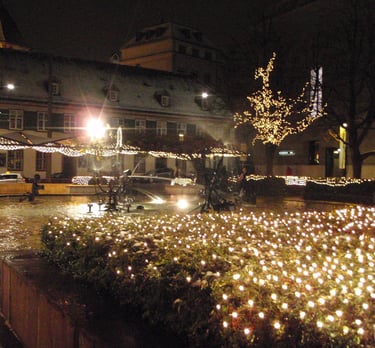 Basel and Tinguely fountains at Christmas time in Switzerland