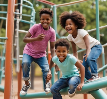 A diverse group of children joyfully engaging in a creative learning activity.