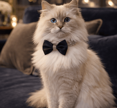 Gatto di lusso con pelo lungo e papillon.