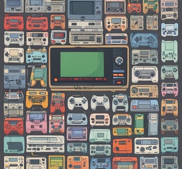 The image features a modern electronics store interior with wooden tables displaying various laptop models. Several people are present, some trying out devices while others converse. Large promotional images of smartwatches and smartphones are visible on the walls, adding to the store's sleek and innovative atmosphere.