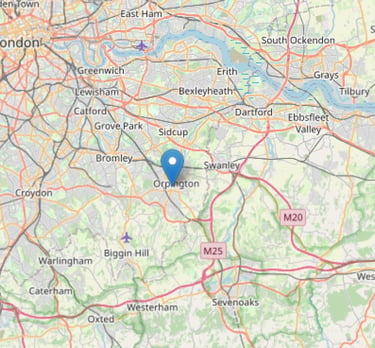 Map showing Alma Electrical Ltd service areas across Orpington, Bromley, Bexley, and Kent