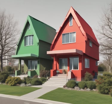 orange and blue concrete painted house