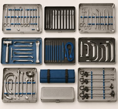 Complete surgical instrument sets and kits for medical procedures