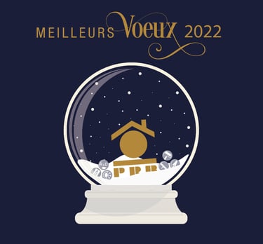 Une carte de vœux d'une boule à neige pour l'année 2022