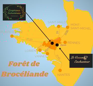 carte de la bretagne pour situer les deux meilleures love rooms entre Ille et Vilaine et Morbihan