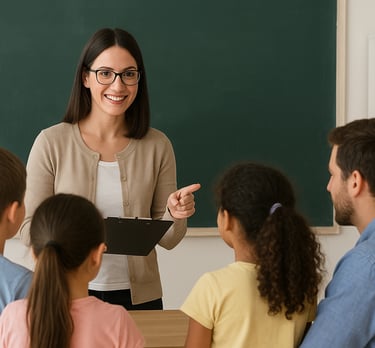 Woman educating children