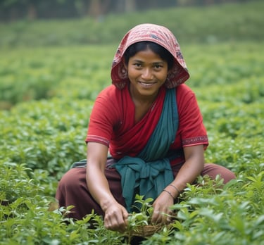 Dry, crumpled tea leaves form a densely packed texture. The leaves are dark and appear aged, with a mix of curled and twisted shapes.