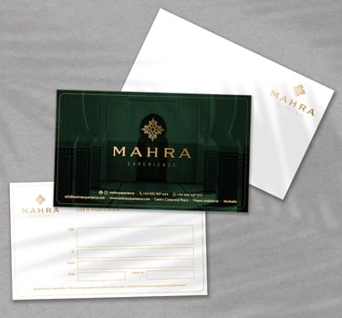 Gift voucher and envelope design for Mahra