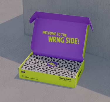 Mockup of box packaging for the WRNG brand