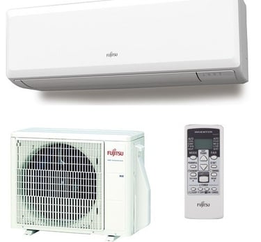 a white air conditioner with a remote control