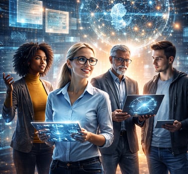 Human and artificial intelligence collaboration concept