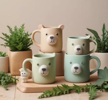 Various jars and recyclable packaging are arranged neatly, featuring a product labeled 'Cake Vaisselle Waschcake'. These are eco-friendly cleaning products displayed on a shelf, with a focus on sustainability and aesthetics. A pink container and a yellow jar are visible among the items.