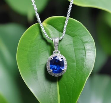 a small camera necklace on a green leaf