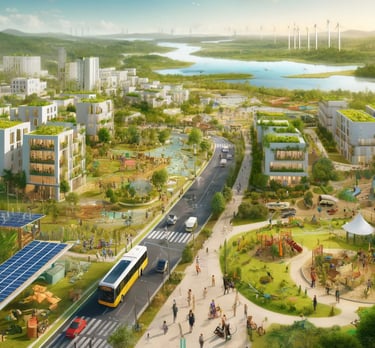 ambiente urbano sustentável resiliente inclusivo acolhedor em interpretação IA