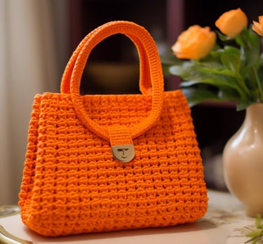 bolsa de mano naranja brillante tejida en trapillo.