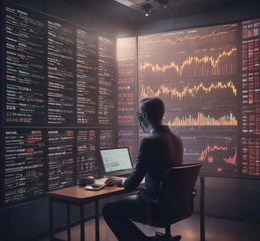 A sleek, modern trading dashboard displaying real-time analytics and neural network visualizations.