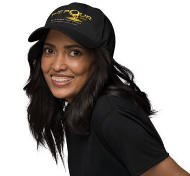 man wearing the pour shop logo black cap portrait