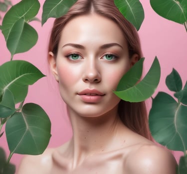 Elegant nude and soft pink aesthetic clinic interior with serene lighting.