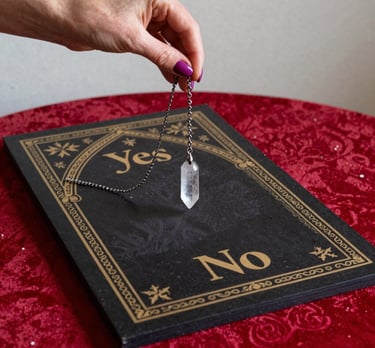 A serene setting with a crystal ball glowing softly on a wooden table.