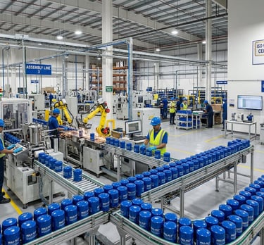 MakeXCar oil filter factory production line showing automated assembly and quality control