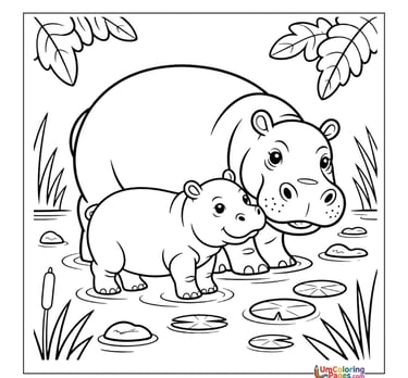 Hippopotamus coloring page river animal printable for kids