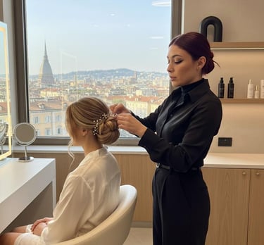 Acconciatura sposa Torino con vista Mole Antonelliana.