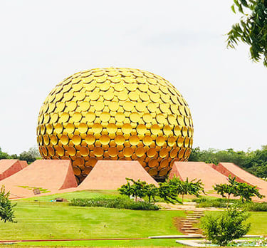 Auroville Matrimandir Puducherry. South India Drop Taxi Service