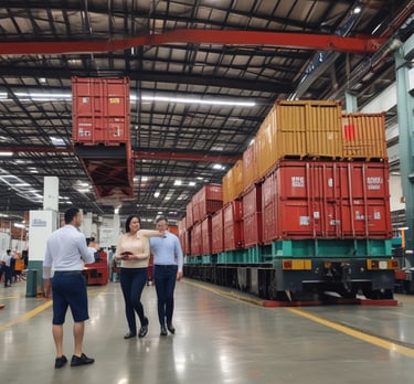 A modern office space with a map highlighting connections between China and Latin America.
