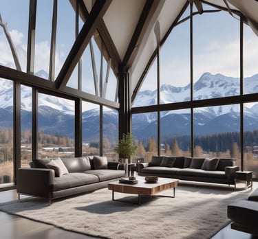 Elegant modern mansion surrounded by lush greenery under a clear blue sky.