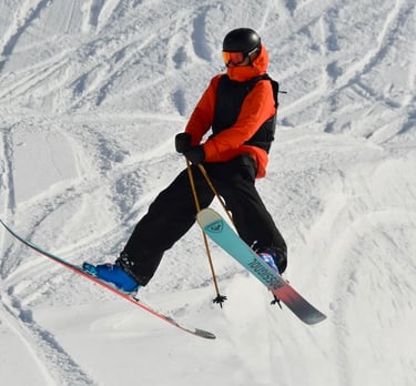 skieur en plein saut avec batons en bambou alpine legacy