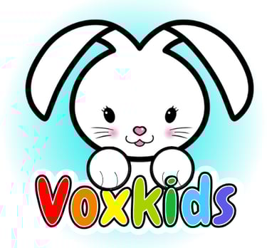 NoniBo bunny logo peering over the VoxKids brand name with the tagline Sing • Learn • Inspire for nu