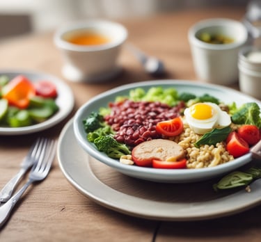 A vibrant, colorful plate of diabetic-friendly food with fresh vegetables and lean protein.