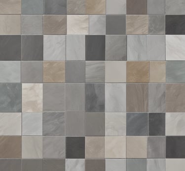 A collection of colorful sink samples arranged on a wooden table.