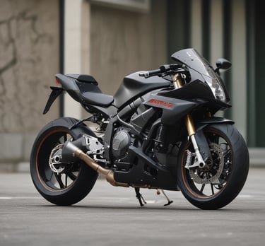 A dynamic motorcyclist riding through a winding mountain road at sunset