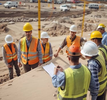 Close-up of hands repairing a concrete wall with professional tools and safety gear.
