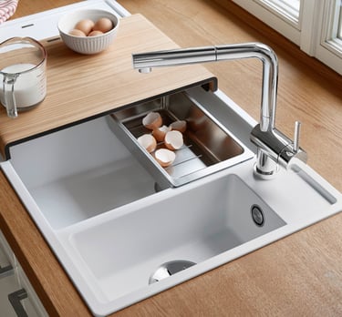 Blanco METRA 9 silgranite white sink with LINUS-S chrome mixer