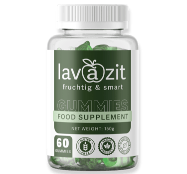 Lavazit Gummies – grünes Nahrungsergänzungsmittel in einer transparenten Dose mit 60 veganen, gluten