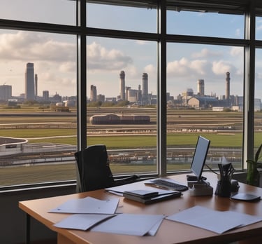 Professional team consulting over agricultural trade documents in a modern office with blue and gold accents