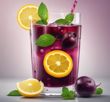 a bottle of olive oil with a lemon and mint leaves