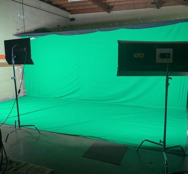 South bays 20 foot green black and white screen for video podcast production with kino flo lights