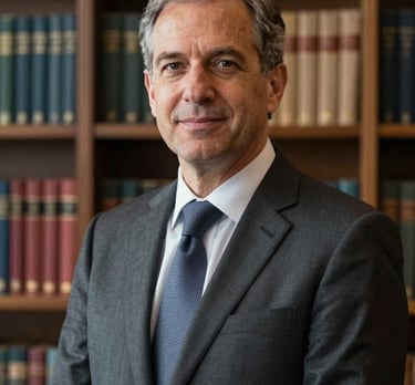 A professional portrait of an academic leader in a suit, standing before a wall of dark wooden bookshelves. The person has an authoritative and collegial expression. North American / Academic setting.