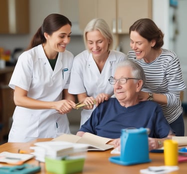 A nurse conducting a telehealth consultation with a patient using a tablet device.