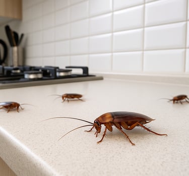 cucarachas recorriendo una cocina