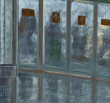 Madeira airport exit door - digital postcard