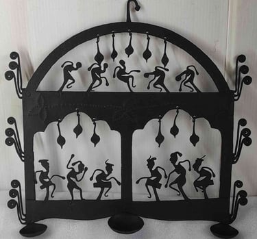 "Iron hanging oil lamp with ethnic chain design–artistic tribal piece-for foreign trade"