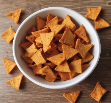 salgadinhos dentro de uma vasilha em uma mesa