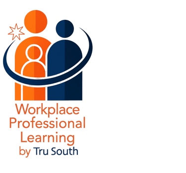 A logo for Workplace Professional Learning by Tru South featuring 3 figures representing a workplace
